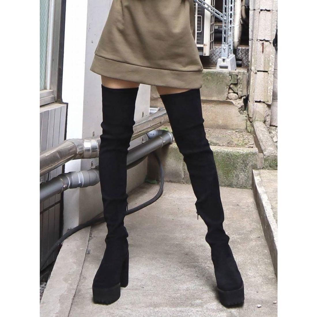 【日本製】 エモダ タンクバルキーロングブーツ ニーハイブーツ - ブーツ