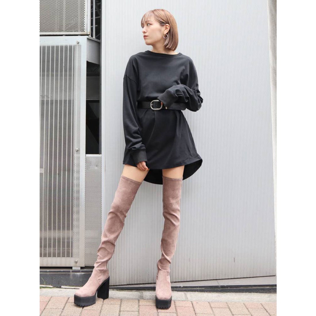 【日本製】 エモダ タンクバルキーロングブーツ ニーハイブーツ - ブーツ