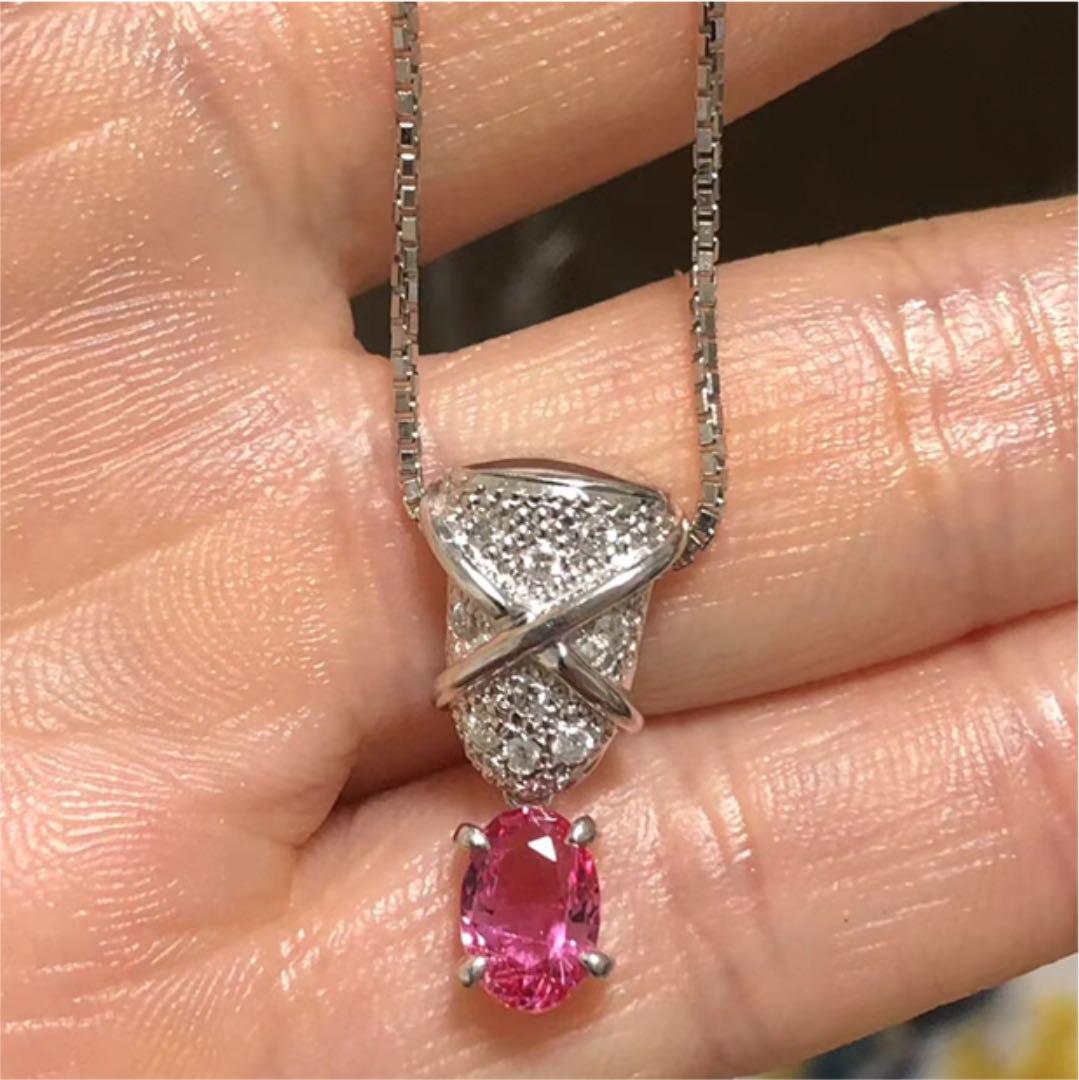適切な価格 天然 pt850/900r ネックレス0.938ct ダイヤ サファイア ピンク - ネックレス