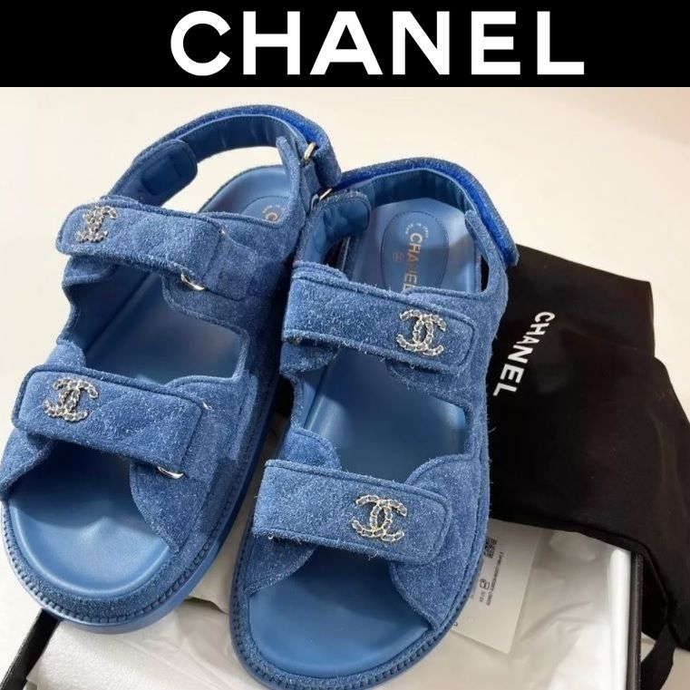 最終値下げ シャネル 大人気デニムストラップミュール 正規 - サンダル