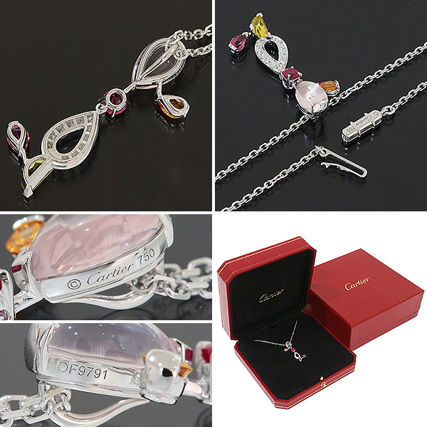 【本物新品保証】 K18WG ネックレス ダイヤ ローズクオーツ デリス カルティエ D4915 - ネックレス